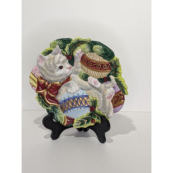 Fitz And Floyd Christmas Cat Kitten 3D Decor Plate Cookie Appetizer 9 X 9" - Picture 4 of 4